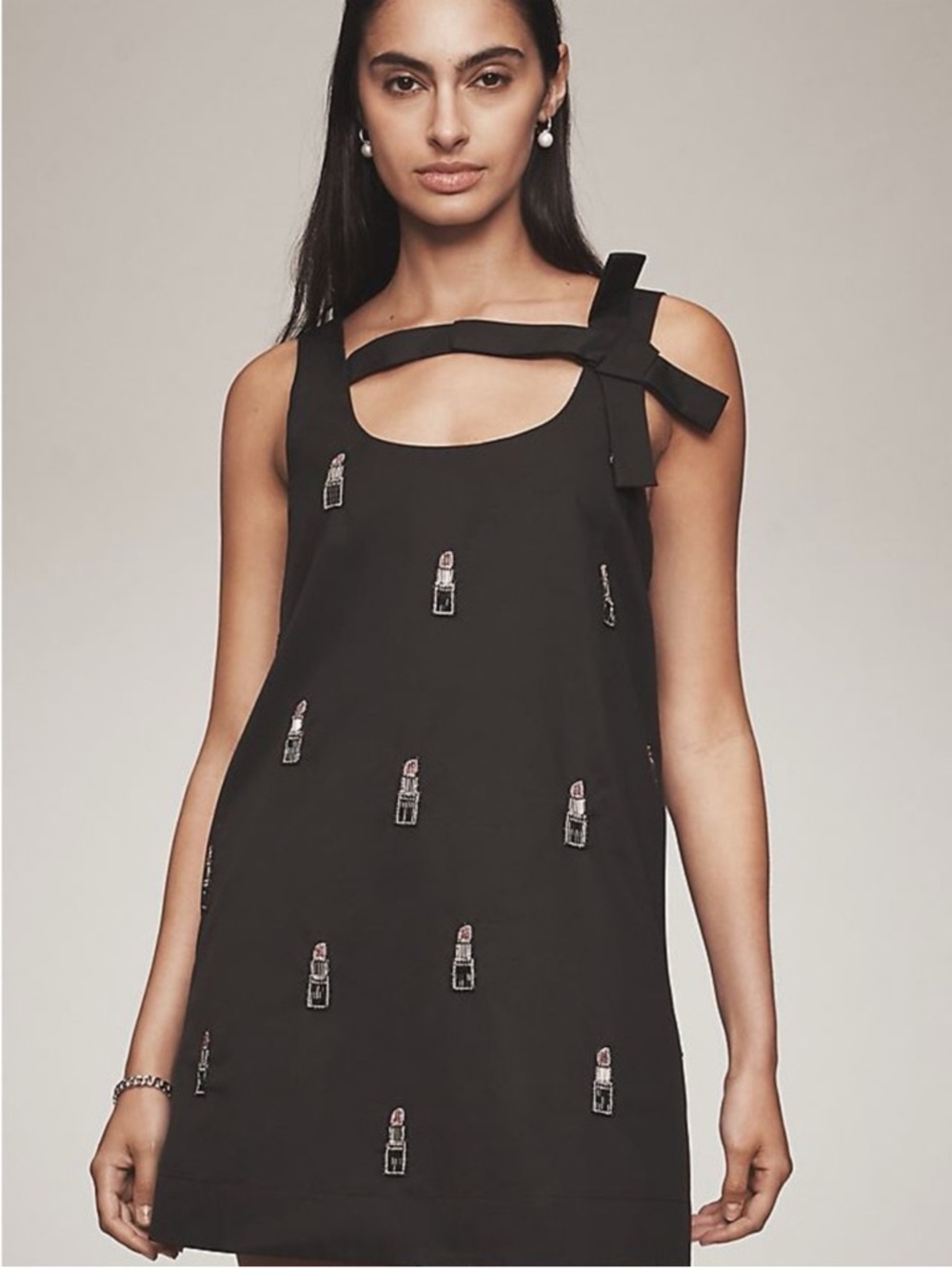 Anthropologie Maeve Bow Tie Black Embroidered Lipstick Shift Dress